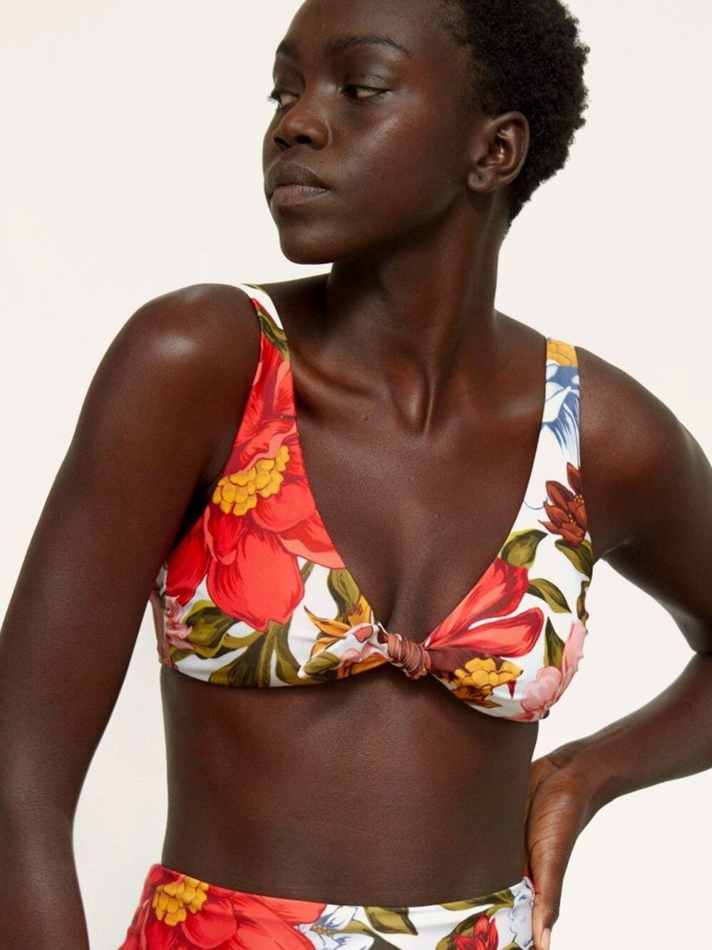 Mara Hoffman Rio Bikini Top SIZE XS Floral Red Multicolor Tie Front Swim